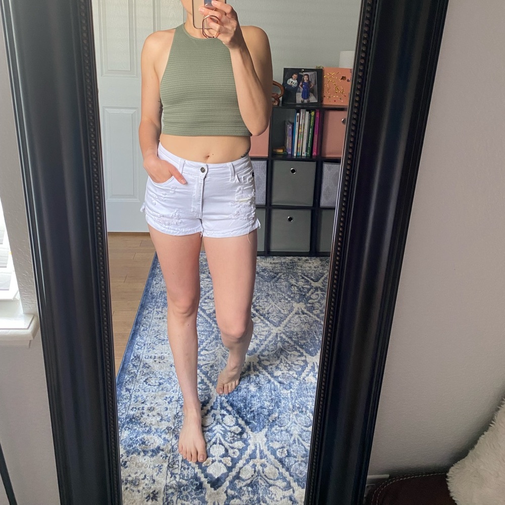 White Distressed Shorts